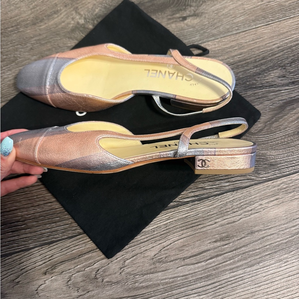 Chanel CC Pink Purple Metallic Slingback Flats - 36.5C - Picture 5 of 10